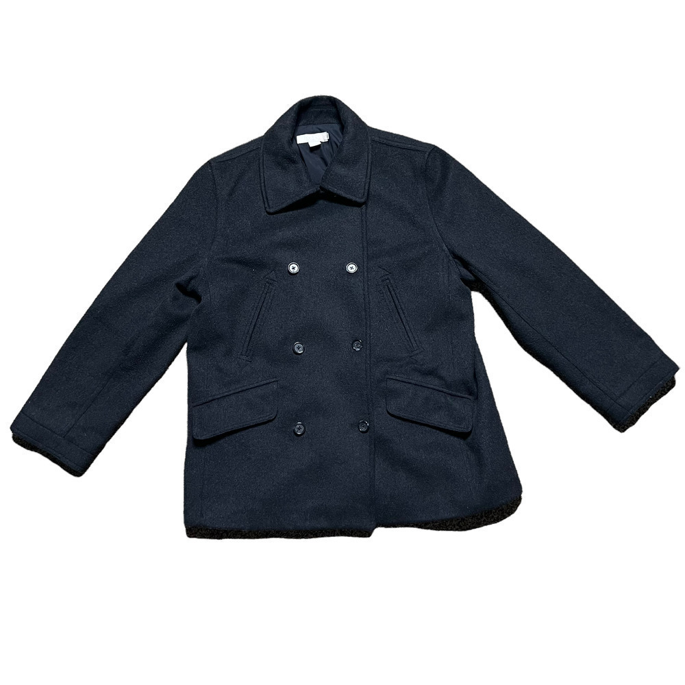 J.Crew Womens Gray Double-Breasted Wool Blend Peacoat Jacket Lined Petite Medium